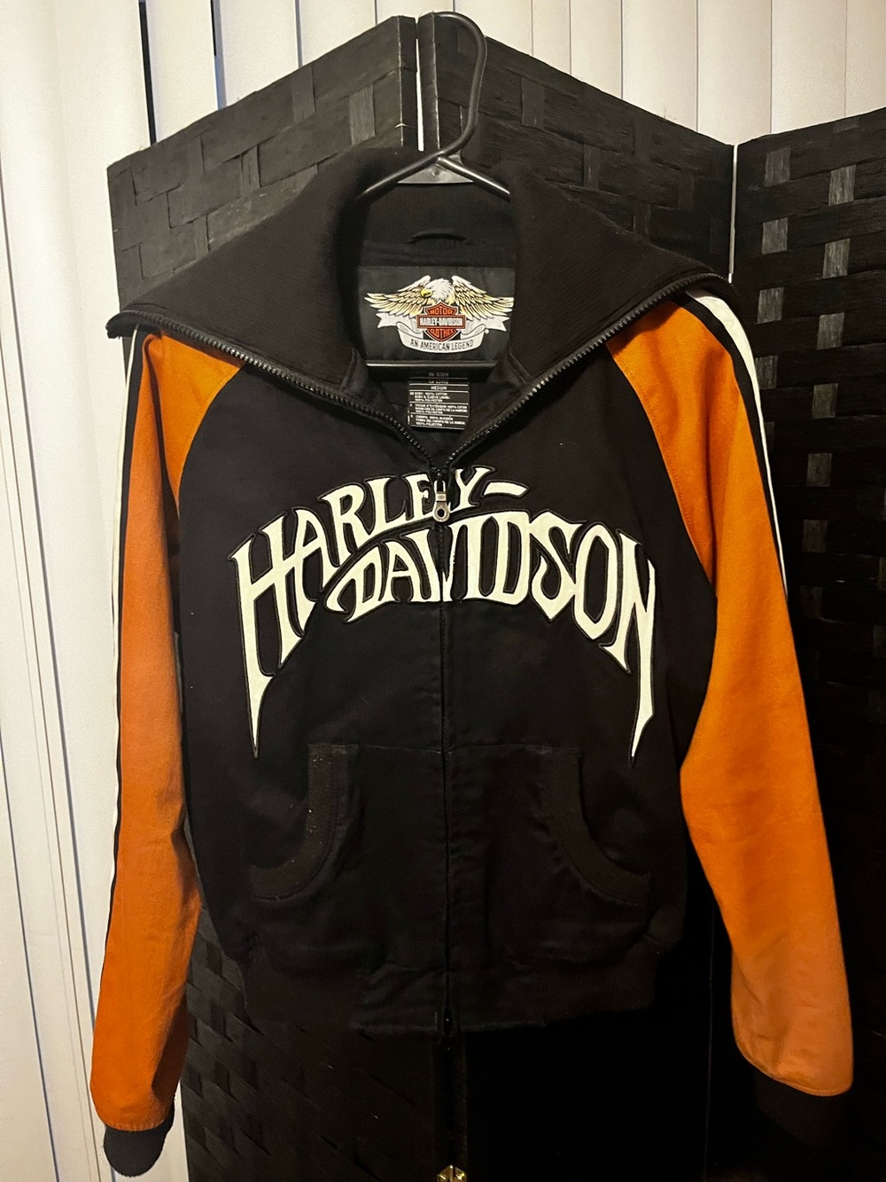 Harley-Davidson Black & Orange Zip Front Varsity Jacket